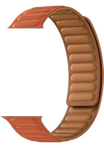 Apple Watch Se 2 2022 40MM Kordon Deri Mıknatıslı Gizli Mıknatıslı Krd 34 Turuncu