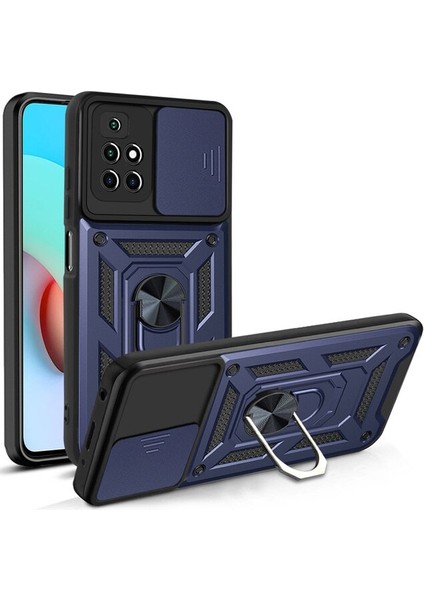 Xiaomi Redmi 10 2022 Kılıf Sert Silikon Tank Aramid Sürgülü Vega Yüzüklü Lacivert