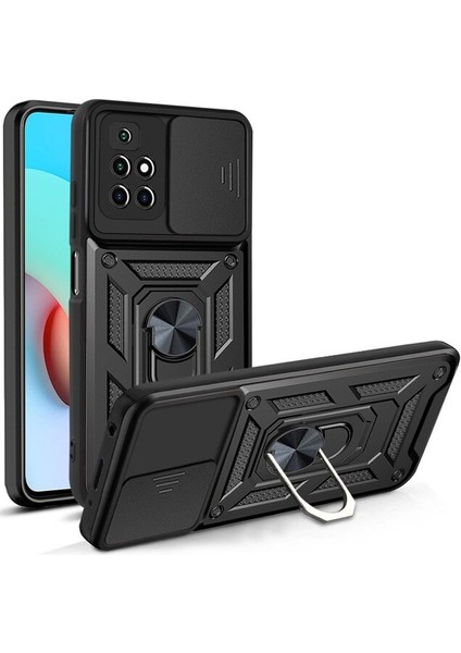 Xiaomi Redmi 10 2022 Kılıf Tank Aramid Sürgülü Vega Yüzüklü+Nano Siyah