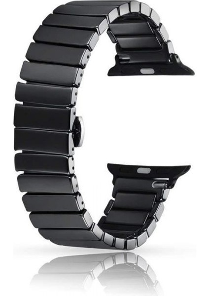 Casestreet Apple Watch Se 2 2022 44MM Kordon Parlak Seramik Kaplama Yatay Görünüm Yandan Çıtçıt Zr Siyah