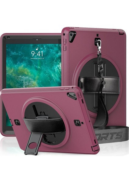 Apple iPad 9.7 (2017) Kılıf Boyun Askılı Standlı Tank Kapak Anka-Azn-Strap-C