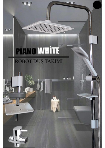Robot Duş Seti Beyaz Krom Renk Banyo Duş Takımı El Duşu Tepe Başlık Spiral Seti Diamond Duş Seti