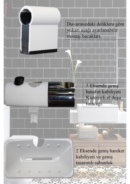 Robot Duş Seti Beyaz Krom Renk Banyo Duş Takımı El Duşu Tepe Başlık Spiral Seti Diamond Duş Seti