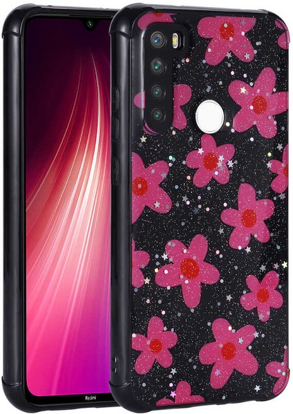 Xiaomi Redmi Note 8 Kılıf Simli Desenli Kamera Korumalı Parlak Popy Silikon Kapak
