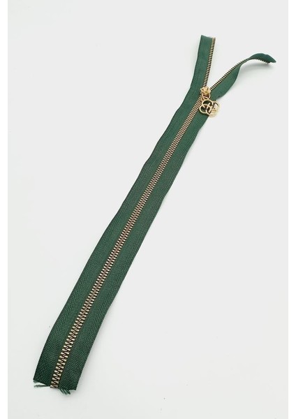 Başlıklı Fermuar 40 cm Light Gold Metal Zümrüt Yeşili