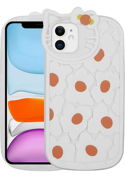 Apple iPhone 11 Kılıf Kedi Figürlü Transparan Sert Silikon Kity Kapak