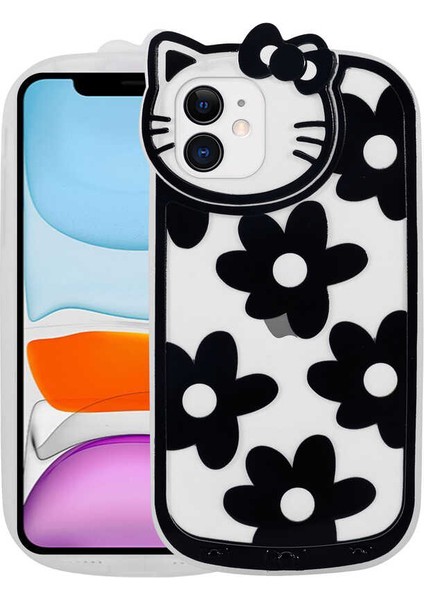 Apple iPhone 11 Kılıf Kedi Figürlü Transparan Sert Silikon Kity Kapak
