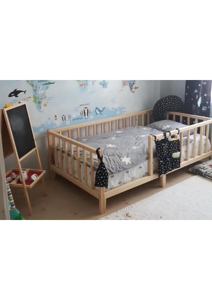 HFT Home Unisex Montessori Bebek ve Çocuk Karyolası Doğal Ahşap Yatak