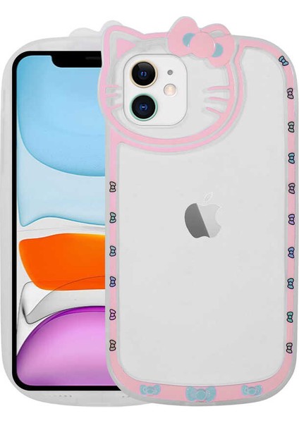 Apple iPhone 11 Kılıf Kedi Figürlü Transparan Sert Silikon Kity Kapak