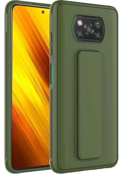 Xiaomi Poco X3 Kılıf Standlı Lansman Yumuşak Dokulu Renkli Esnek Silikon Kapak (Qstand) fiyatları