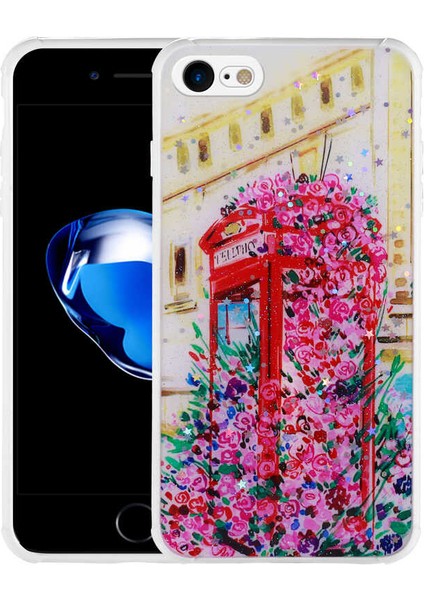 Apple iPhone Se 2022 Kılıf Simli Desenli Kamera Korumalı Parlak Popy Silikon Kapak