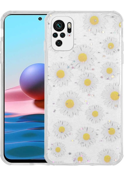 Xiaomi Redmi Note 10 Kılıf Simli Desenli Kamera Korumalı Parlak Popy Silikon Kapak