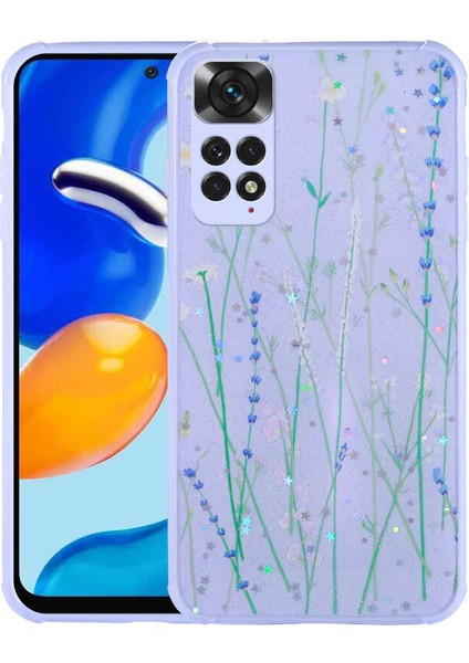 Xiaomi Redmi Note 11 Global Kılıf Simli Desenli Kamera Korumalı Parlak Popy Silikon Kapak