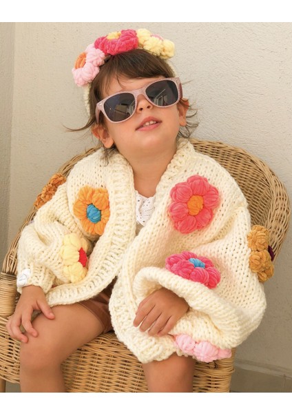 Organıcmıra Çocuk Oversize Çiçekli Hırka Bebek Ceket Papatyalı
