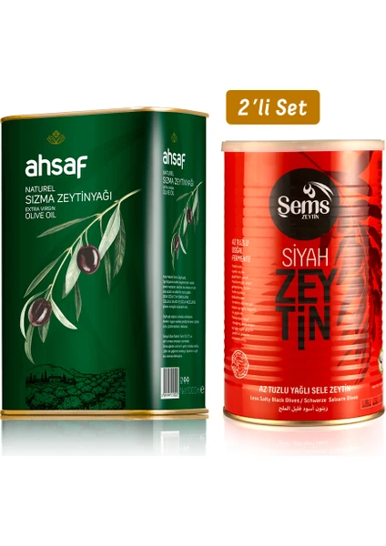 Natürel Sızma Zeytinyağı 1 Lt Teneke - Yağlı Sele Siyah Zeytin 900 gr (291-320)