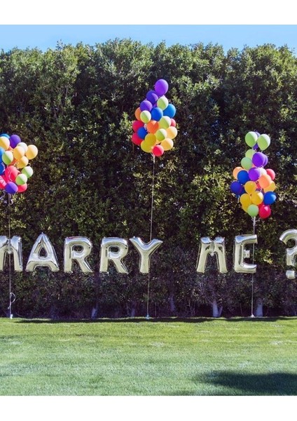 Marry Me Gümüş Folyo Balon Set 10 Adet Metalik Balon