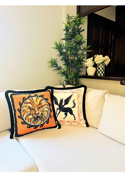 Dekoratif Aslan Desenli Kırlent Kılıfı - Heritage Serisi 50 x 50 indirimleri