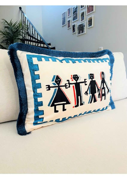 Dekoratif Humans Desenli Kırlent Kılıfı - Heritage Serisi 40 x 60