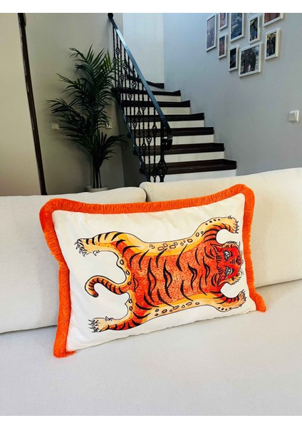 Dekoratif Chinoiserie Kaplan Desenli Kırlent Kılıfı - Heritage Serisi 40 x 60 fırsatları