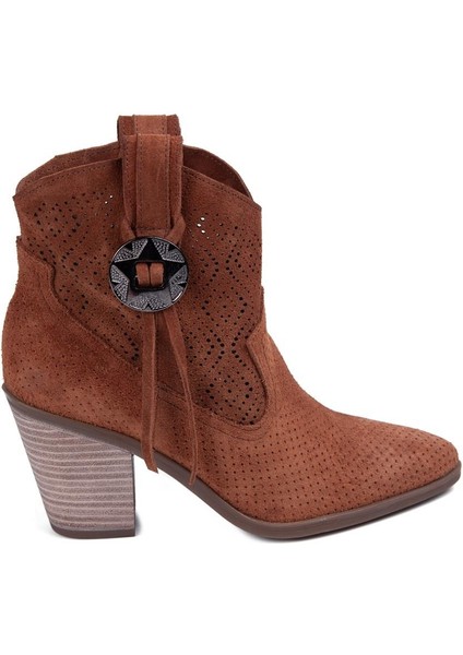 2018506Y Delikli Nubuk Deri Topuklu Yazlık Kadın Bot