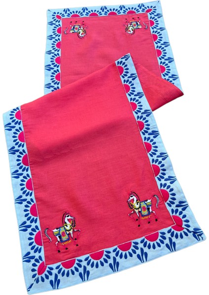 Pembe At Desenli Keten Dekoratif Runner ( 1 Adet ) fiyatları