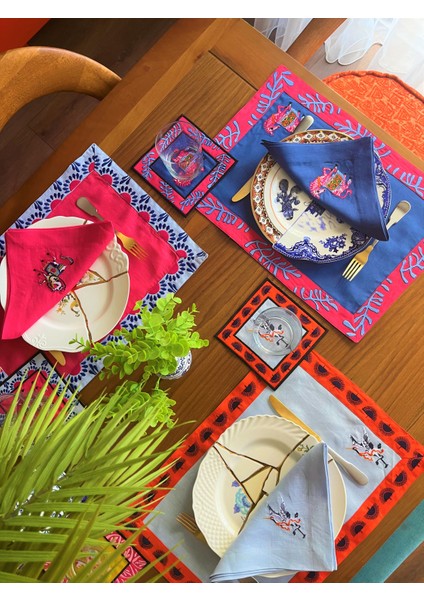 Pembe At Desenli Keten Dekoratif Runner ( 1 Adet ) modelleri