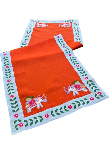 Fil Desenli Keten Dekoratif Runner ( 1 Adet ) fiyatları