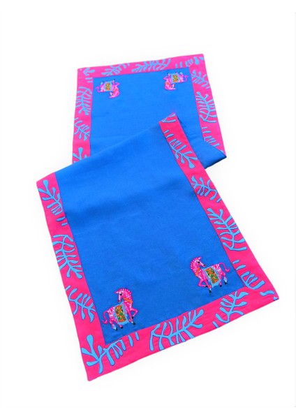 Pembe Zebra Desenli Lacivert Keten Dekoratif Runner ( 1 Adet ) fiyatları
