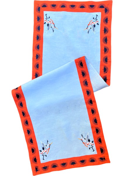 Turna Desenli Keten Dekoratif Runner ( 1 Adet )