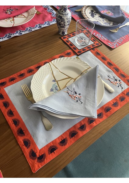 Turna Desenli Keten Dekoratif Runner ( 1 Adet ) modelleri