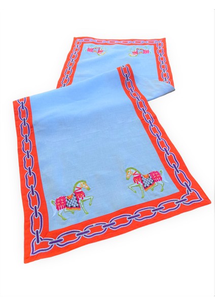 Beyaz At Desenli Keten Dekoratif Runner ( 1 Adet ) fiyatları