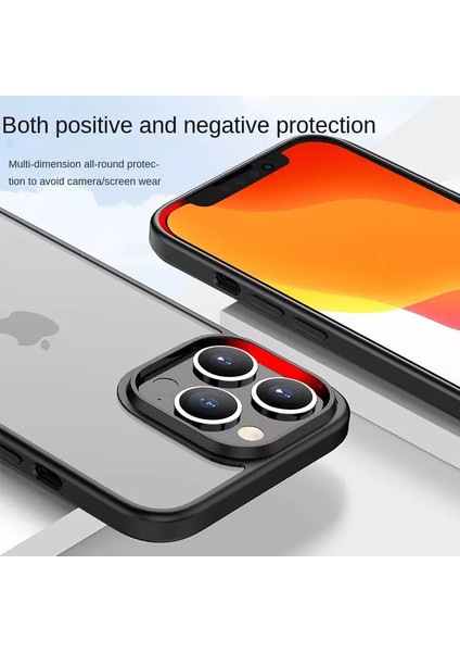 Iphone 14 (6.1) Kılıf Metal Düğme ve Kamera Çerçeveli Kenarları Silikon Arkası Sert Titanium Case
