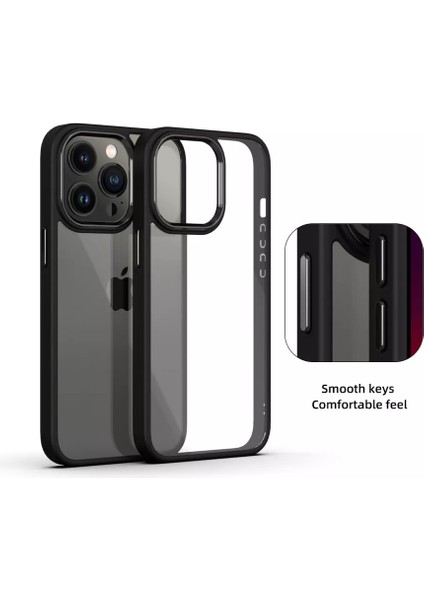Iphone 14 (6.1) Kılıf Metal Düğme ve Kamera Çerçeveli Kenarları Silikon Arkası Sert Titanium Case