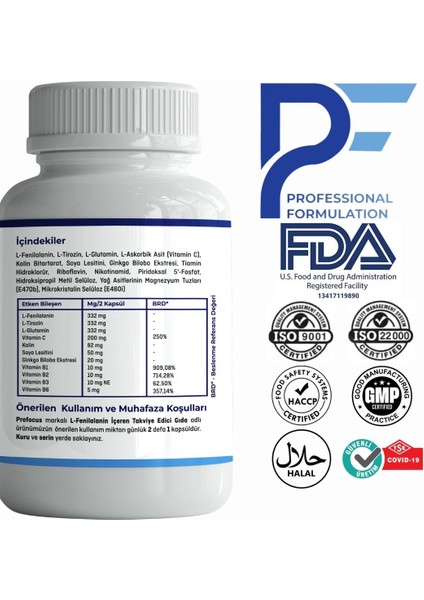 Profocus L-Fenilalanin 30 Vegan Kapsül