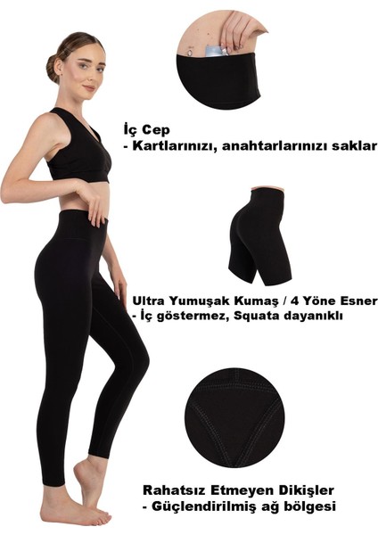 Ultra Yumuşak Yüksek Bel 1 Cepli Toparlayıcı Push Up Iç Göstermez Egzersiz Yoga Kadın Taytı