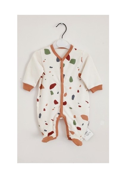 Bebek Patikli Çıtçıtlı Tulum Unisex Ekru Kiremit Uzun Kollu