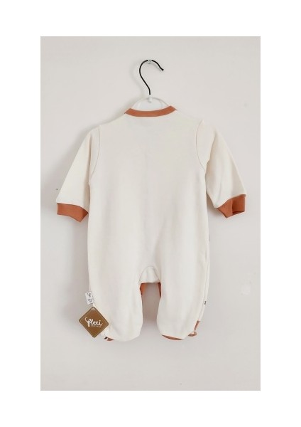 Bebek Patikli Çıtçıtlı Tulum Unisex Ekru Kiremit Uzun Kollu