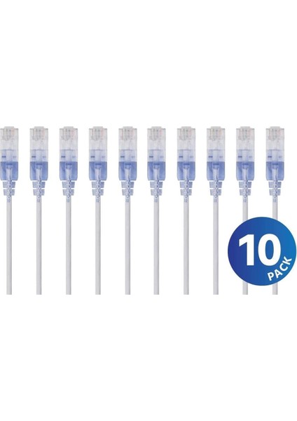 Slimrun CAT6A Ethernet Kablosu - Snagless RJ45, Utp, Saf Çıplak Bakır Tel, 10 G, 30AWG, 3ft, Beyaz, 10'lu Paket