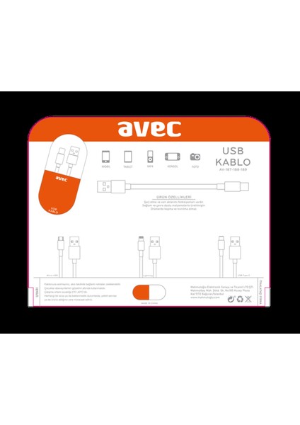 AV-187 Micro USB Kablo modelleri