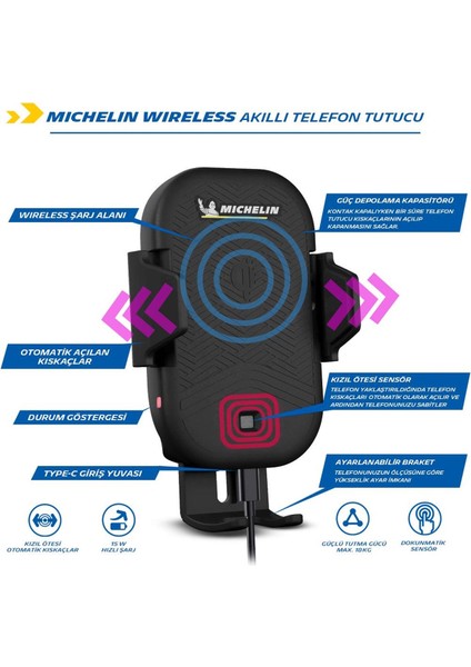 MC33368 Wireless Telefon Şarj Cihazı ve Dokunmatik Akıllı Telefon Tutucu modelleri