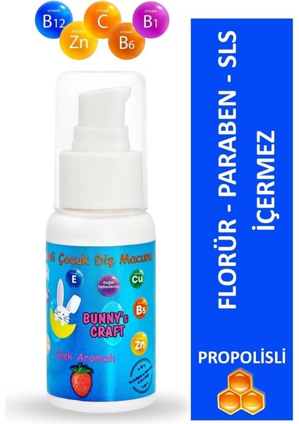 Çocuk Diş Macunu Propolis ve Doğal Çilek Aromalı 50 ml