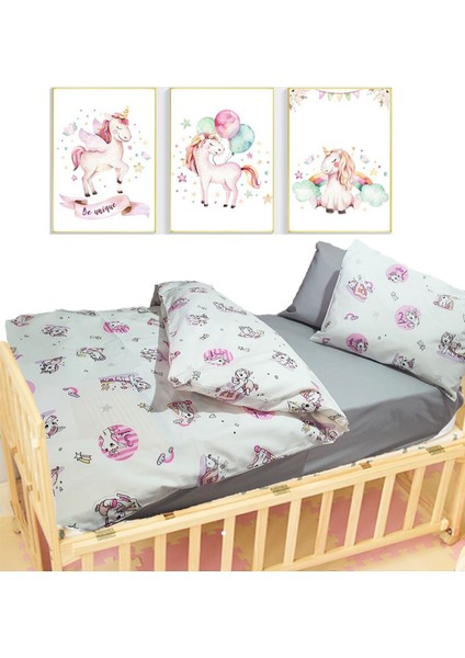 Bebek Çocuk Nevresim Takımı Unicorn Desenli %100 Pamuklu