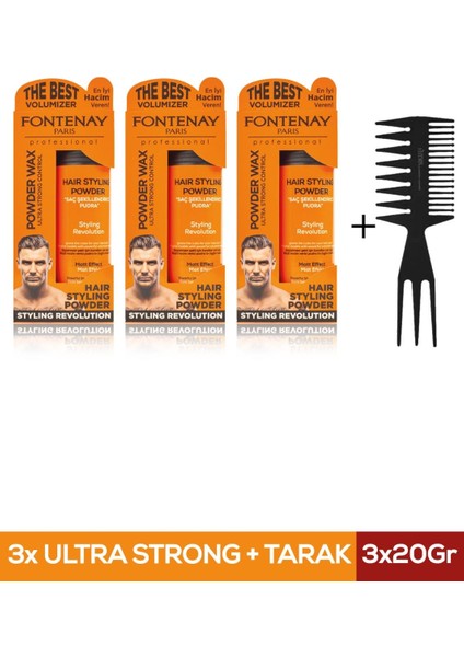 Saç Şekillendirici Pudra Toz Wax Ultra Strong Turuncu 20GR X3 + Şekil Tarağı 4'lü Set