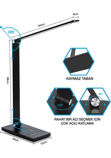 Kablosuz Wireless Usb şarj Masa Lambası Led 5 renk ayarlanabilir