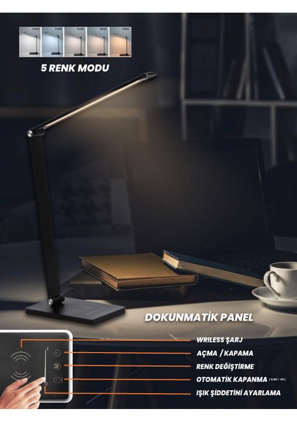 Kablosuz Wireless Usb şarj Masa Lambası Led 5 renk ayarlanabilir