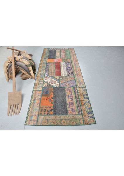 Eskitme Halı, Türk Halısı, Halı, 101X270 cm Mavi Halı, El Dokuma Merdiven Halı, 12623