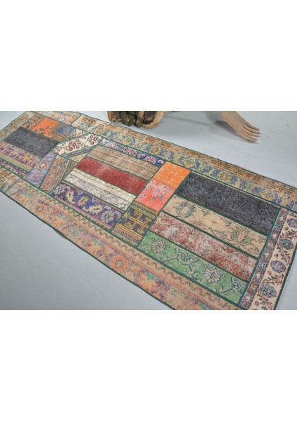 Eskitme Halı, Türk Halısı, Halı, 101X270 cm Mavi Halı, El Dokuma Merdiven Halı, 12623