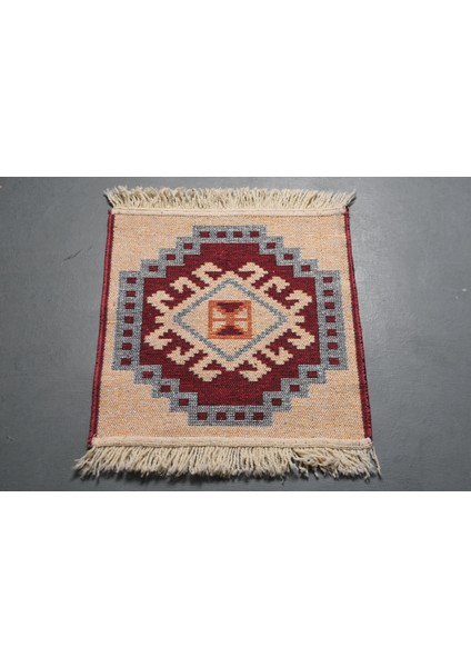 Eskitme Halı, Türk Halısı, Halı, 49X49 cm Bej Halı, Dekoratif Araba Paspası Halı, 8923