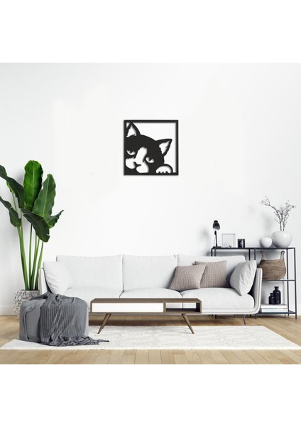 Lazer Kesim Tablo Metal Sevimli Kedi Figürlü Dekoratif Duvar Süsü Otantik Tablo 41X41