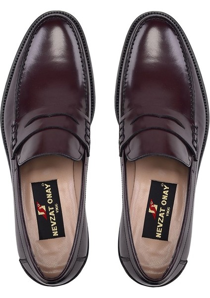 Bordo Loafer Kösele Ayakkabı -9324-